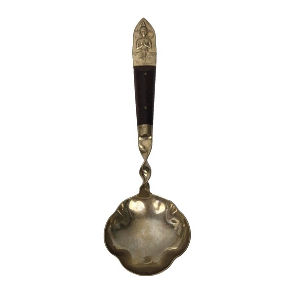 Vintage Gravy Soup Ladle Spoon Buddha Bronze Brass Rosewood Siam Thailand 7.75” - Picture 2 of 7